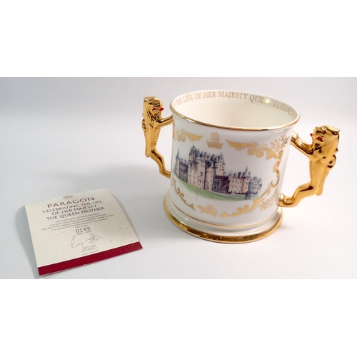 53 - A Paragon 'Life of the Queen Mother' loving cup with certificate