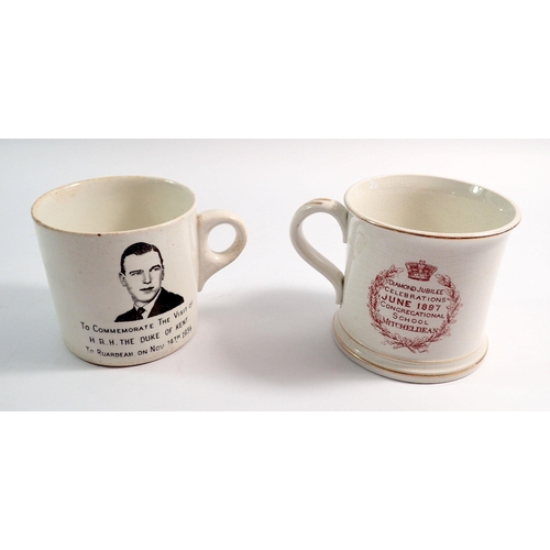 54 - A Mitcheldean School Queen Victoria commemorative cup and a Ruardean cup to commemorate the visit of... 