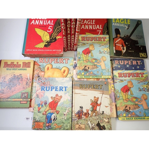 581 - A box of Eagle annuals - 1961, 1962, 1963 x 2 plus volumes 5 to 9, various Rupert annuals etc