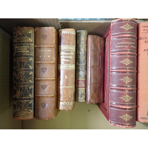 582 - A box of literary books etc, many leather bound