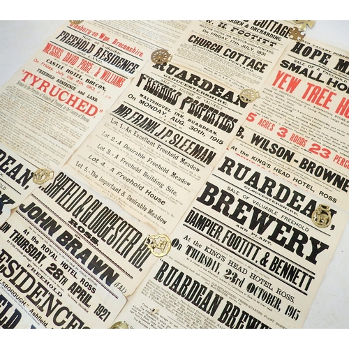 583 - A collection of eight auction posters including Ruardean Brewery and agricultural land at Ross on Wy... 