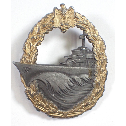 594 - A WWII German 'Kriegsmarine' Destroyer badge marked S.H.U. Co. - pin hook missing