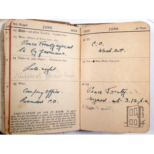 603 - A WWI The Soldiers Own Diary for Cyril Haughton 1919 with handwritten entries including Peace Treaty... 