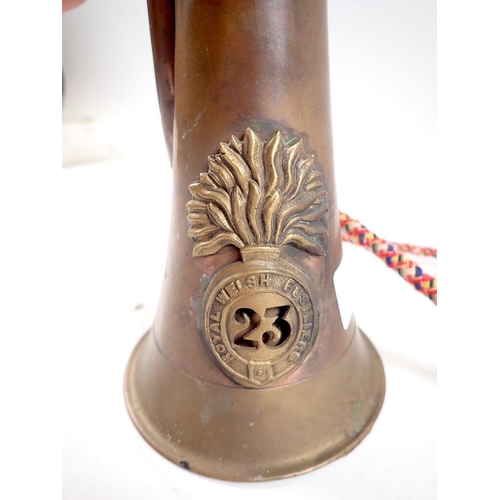 608 - A Royal Welsh Fusiliers copper and brass bugle