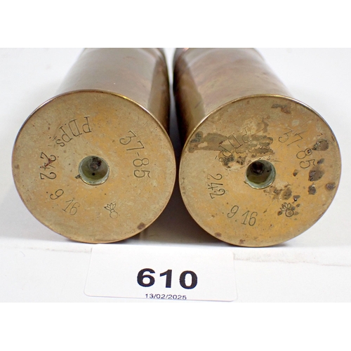 610 - A pair of WWI shells (deactivated) 16cm