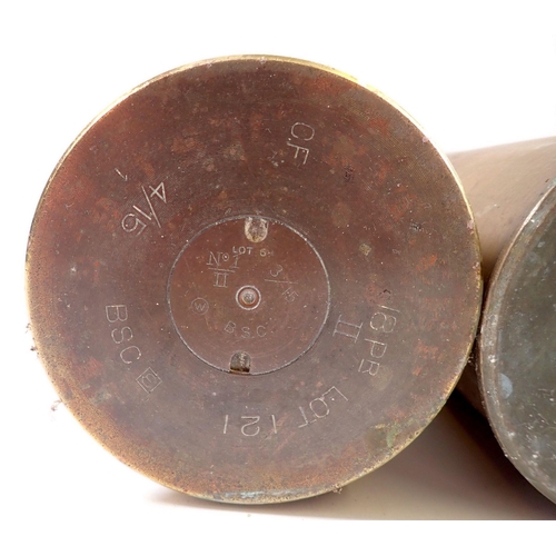 624 - A collection of military items including two brass shell cases, one dated 1916, army hats etc.