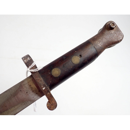 635 - A WWI Martini Henry pattern bayonet marked WD, A8E under crown with scabbard, blade, 30.5cm