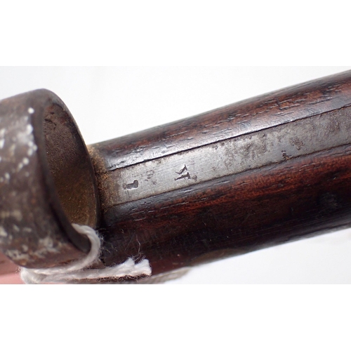 635 - A WWI Martini Henry pattern bayonet marked WD, A8E under crown with scabbard, blade, 30.5cm