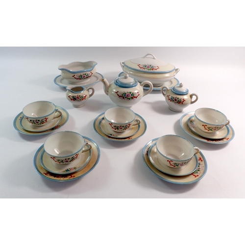 66 - A Japanese eggshell child's tea service comprising five cups and saucers, five tea plates, teapot, j... 