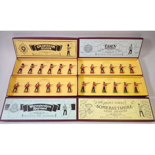 697 - Four Britains boxed military sets, 8800 Coldstream Guards, 8801 Essex Regiment, 8802 Worcestershire ... 