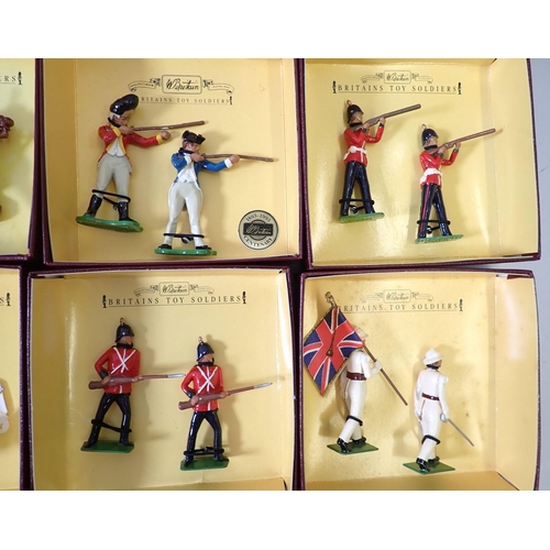 704 - A group of Britains boxed military figures including 8814-8818 Sherwood Foresters, 8819 16th Queens ... 