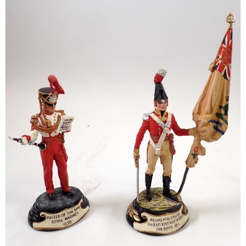 708 - A group of seven Chas C Stadden Studios pewter hand painted Napoleonic military figures including Dr... 