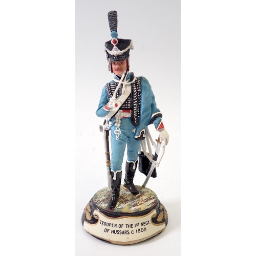 708 - A group of seven Chas C Stadden Studios pewter hand painted Napoleonic military figures including Dr... 