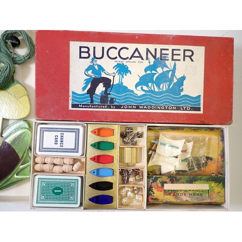 709 - A box of various vintage games including marble solitaire, Buccaneer, Spears Frog Race, Barden Canas... 