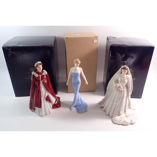 75 - Two Royal Worcester porcelain figures of Elizabeth II in celebration of The Queen's 80th birthday 20... 