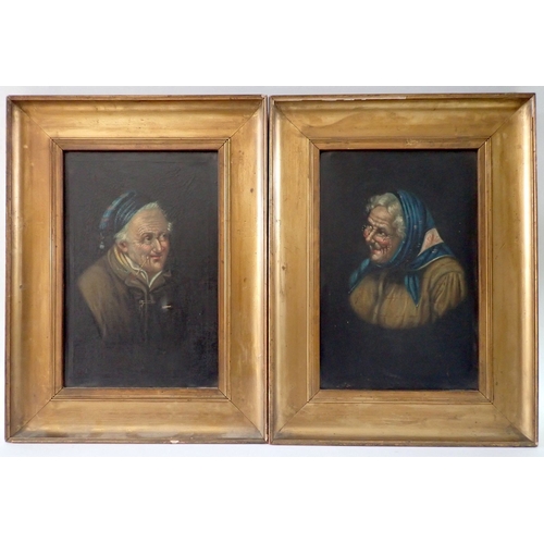 951 - A pair of 19th century Dutch oils of an old man and woman, 37 x 24cm