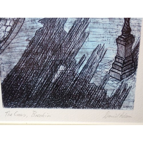 1073 - A group of four David Adam signed prints of Brechin Scotland, largest 21 x 17.5cm