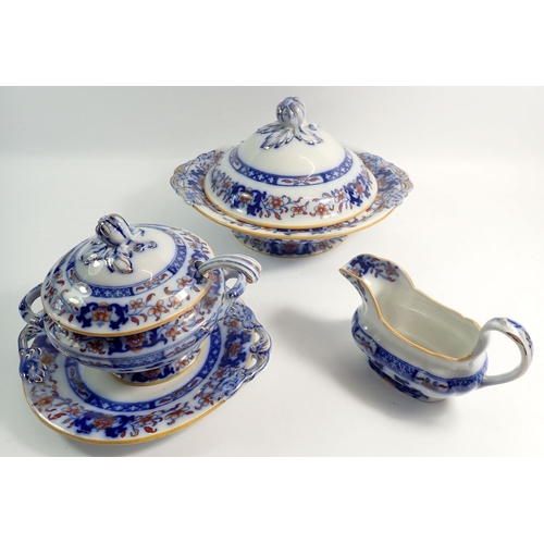 1 - A Victorian Mintons dinner service in the Lyre pattern No 8667 comprising three meat plates, six din... 