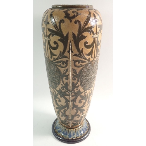16 - A Doulton Lambeth stoneware vase with stylised floral decoration, by Florence Barlow, cut down to to... 