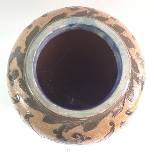 16 - A Doulton Lambeth stoneware vase with stylised floral decoration, by Florence Barlow, cut down to to... 