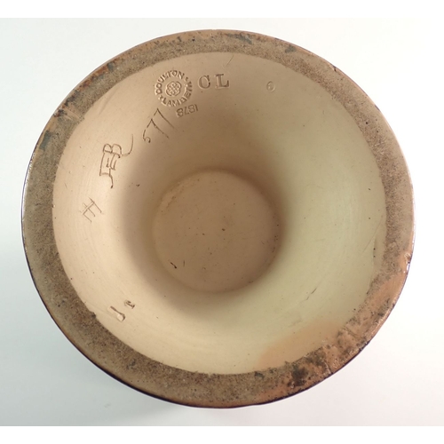 16 - A Doulton Lambeth stoneware vase with stylised floral decoration, by Florence Barlow, cut down to to... 