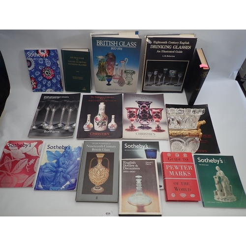 654 - A box of books on antique glass and pewter etc