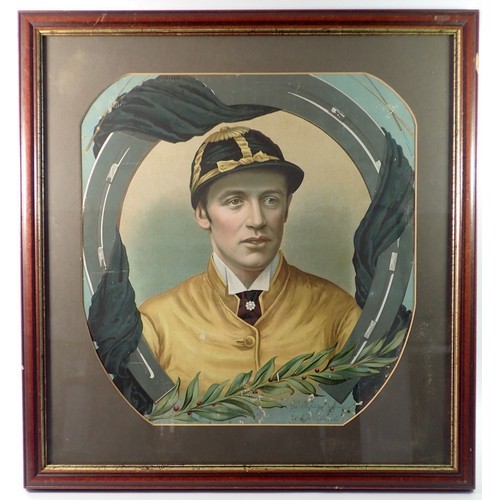 1118 - A Victorian chromolithograph of Fred Archer in memoriam with facsimile signature, 43 x 41cm