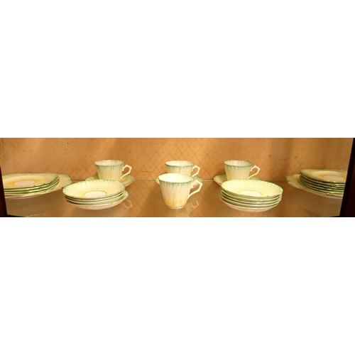14 - An Art Deco Sampson Smith Ltd Old Royal China Tri Burst teaset comprising four cups, twelve saucers,... 