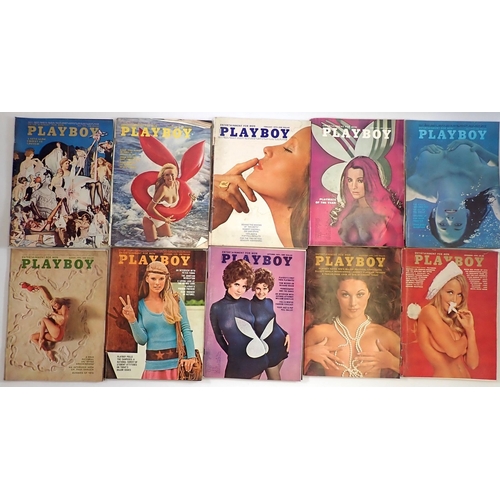 652 - A box of vintage American Playboy magazines - 1970-1972 all twelve issues, 1973 January, 1974 April ... 