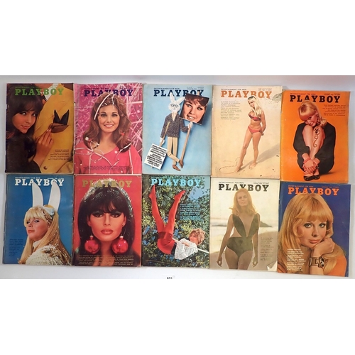 653 - A box of vintage American Playboy magazines - 1966 all 12 issues, 1967 all 12 issues, 1968 all issue... 
