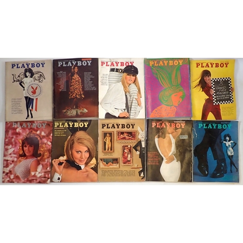 653 - A box of vintage American Playboy magazines - 1966 all 12 issues, 1967 all 12 issues, 1968 all issue... 