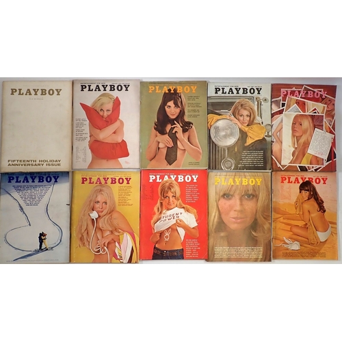 653 - A box of vintage American Playboy magazines - 1966 all 12 issues, 1967 all 12 issues, 1968 all issue... 