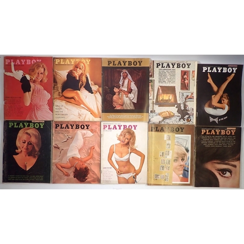 654 - A box of vintage American Playboy magazines - 1963 5 issues, 1964 all 12 issues, 1965 all 12 issues,... 