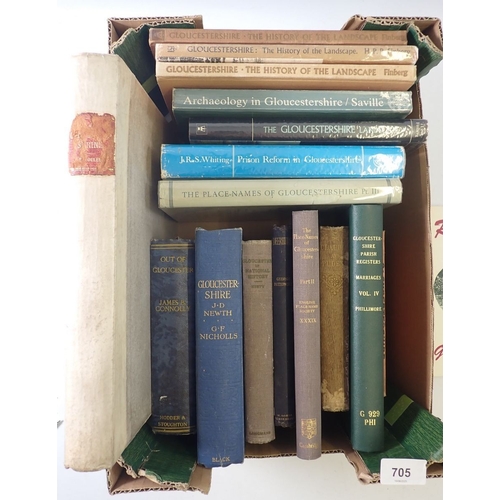 705 - A box of books on Gloucester including A Cotteswold Shrine 1905, Gloucester in National History etc.