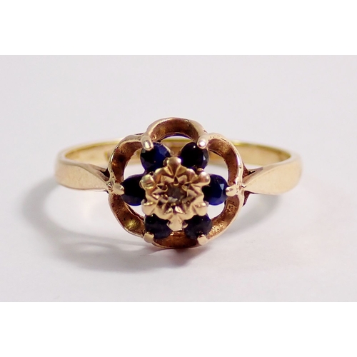 283 - A 9ct gold illusion set diamond and sapphire ring, size L, 1.6g