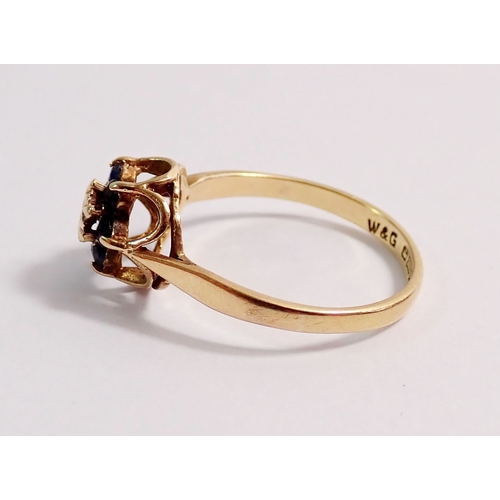 283 - A 9ct gold illusion set diamond and sapphire ring, size L, 1.6g