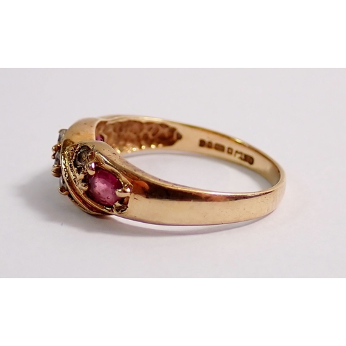 290 - A 9 carat gold ring set rubies and white stones, 2.8g, size N to O
