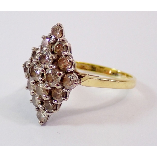 305 - An 18 carat gold lozenge form diamond set ring, size I-J, 1.8 x 1.2cm, 4g