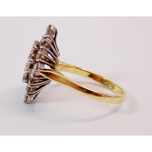 305 - An 18 carat gold lozenge form diamond set ring, size I-J, 1.8 x 1.2cm, 4g