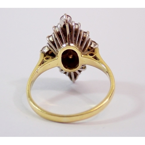 305 - An 18 carat gold lozenge form diamond set ring, size I-J, 1.8 x 1.2cm, 4g