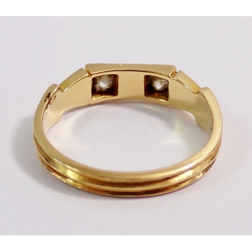 308 - A Victorian 18 carat gold diamond and turquoise set ring, size M, 3.1g