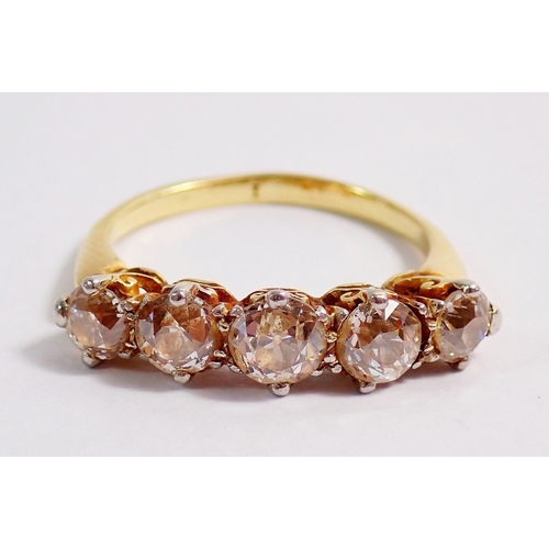312 - An 18 carat gold five stone diamond ring, size K, 2.8g