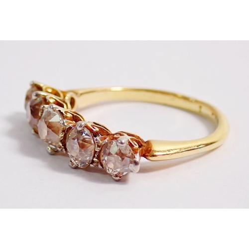 312 - An 18 carat gold five stone diamond ring, size K, 2.8g