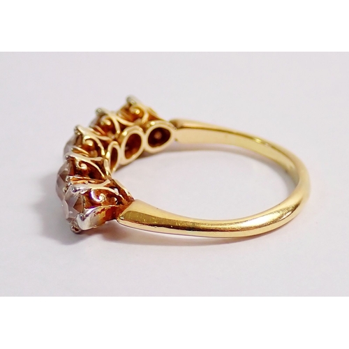 312 - An 18 carat gold five stone diamond ring, size K, 2.8g