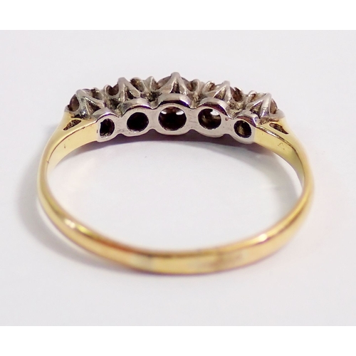 314 - An 18ct gold five stone diamond ring, 2g, size M