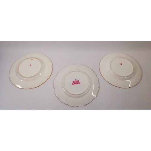 4 - A pair of Edwardian Minton plates painted flowers within blue and gilt borders plus another plate pa... 