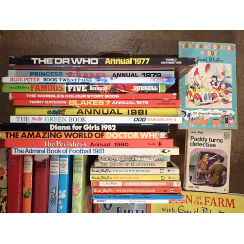 601 - A group of childrens books and annuals to include Enid Blyton, The Dr Who annual 1977, Blue Peter, R... 