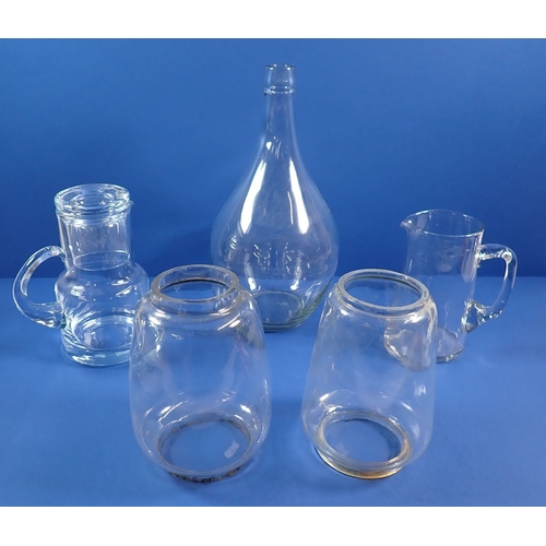 123 - A group of vintage glassware including Krosno carafe, jug, a 'globular' shaped bottle and two light ... 