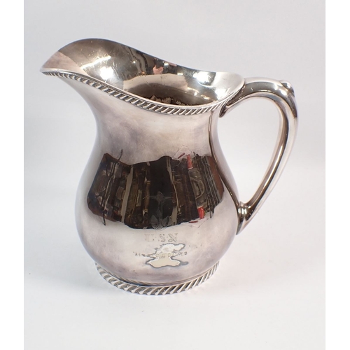 135 - A large silver plated naval table jug embossed anchor and engraved 'Admiral C G Davies' presentation... 
