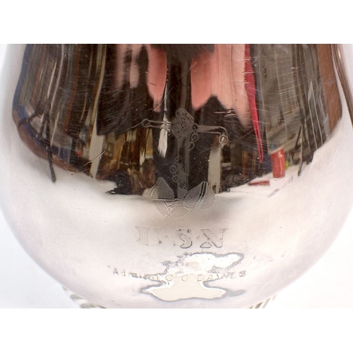 135 - A large silver plated naval table jug embossed anchor and engraved 'Admiral C G Davies' presentation... 